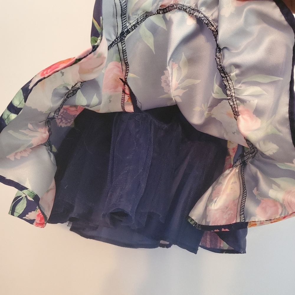Tahari girl NWT navy ruffle floral print dress - Picture 3 of 3